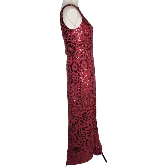 Aidan Mattox Full-length Sequin Merlot Floral-Print Gown Size 6 - Picture 3 of 12